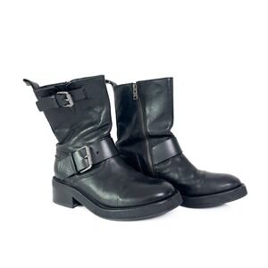 Allsaints Zadie Biker Boot Leather Buckle Zip Motorcycle Sz 38